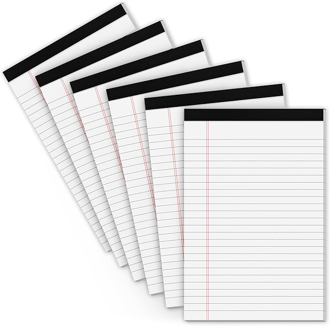 Legal Pads 5x8 Small Note Pads 5x8 Notepads for Work, 6 Pack Writing Pads 5x8 College Ruled Lined Paper Pads, Micro Perforated Decent 80 GSM 5x8 in Legal Note Pad Narrow Ruled, 30 Sheet per Notepad