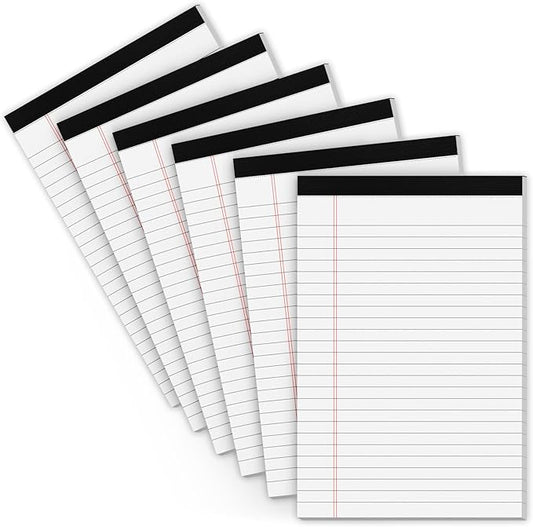 Legal Pads 5x8 Small Note Pads 5x8 Notepads for Work, 6 Pack Writing Pads 5x8 College Ruled Lined Paper Pads, Micro Perforated Decent 80 GSM 5x8 in Legal Note Pad Narrow Ruled, 30 Sheet per Notepad