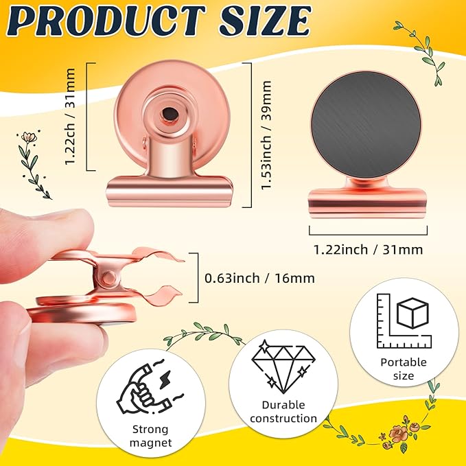 Grtard 6 Pack Magnetic Clips Heavy Duty, Magnet Clips for Fridge, Refrigerator Magnets, Strong Magnetic Clip,Scratch Free Magnets with Clip for Refrigerator, Whiteboard, Classroom, Locker (Rose Gold)