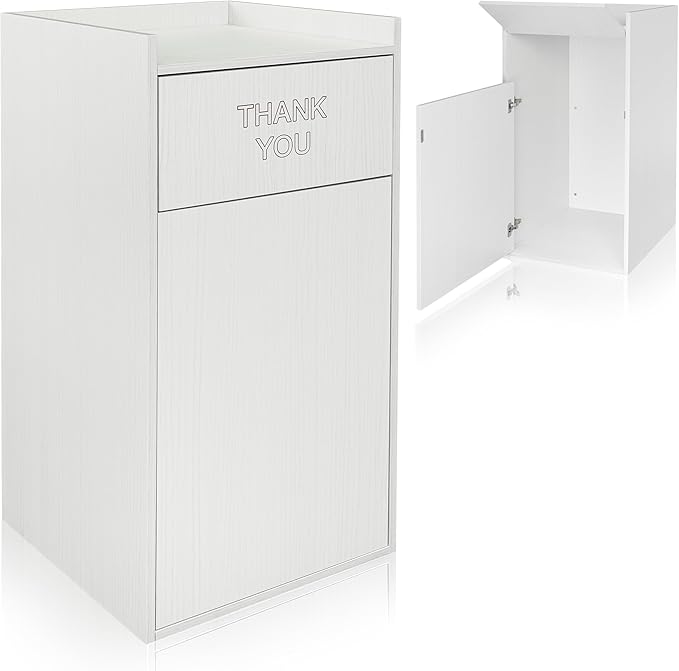 Alpine Restaurant Trash Can Cabinet with Tray Holder - Commercial 40 Gallon Garbage Receptacle Indoor for Restaurants, Cafeterias (White)