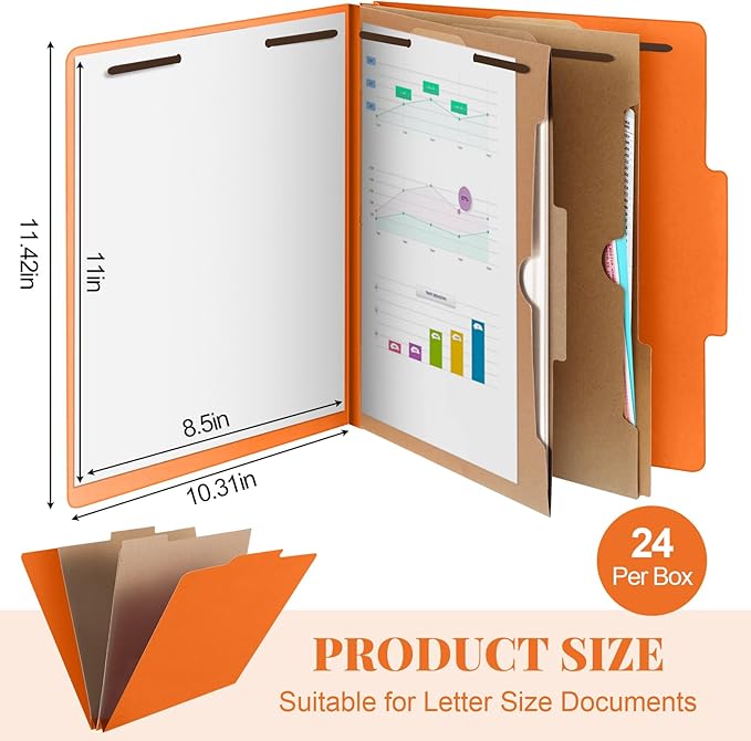 Skyygemm 24 Pcs Classification Folders Letter Size, 2 Pocket Dividers Pressboard File Folder with Fasteners, Expanding File Organizer Bulk for Teachers, Clergy, Office, Church, Christmas (Orange)