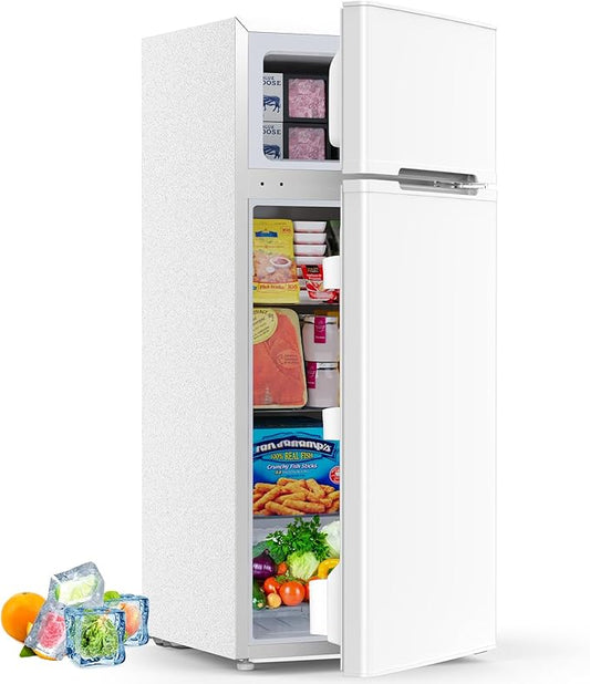 4.5 Cu.Ft Mini Fridge with Freezer, 2 Door Compact Refrigerator, Small Fridge with Adjustable Thermostat Energy Ultra Quiet, Mini Fridge Removable Glass Shelves for Bedroom Office Dorm White