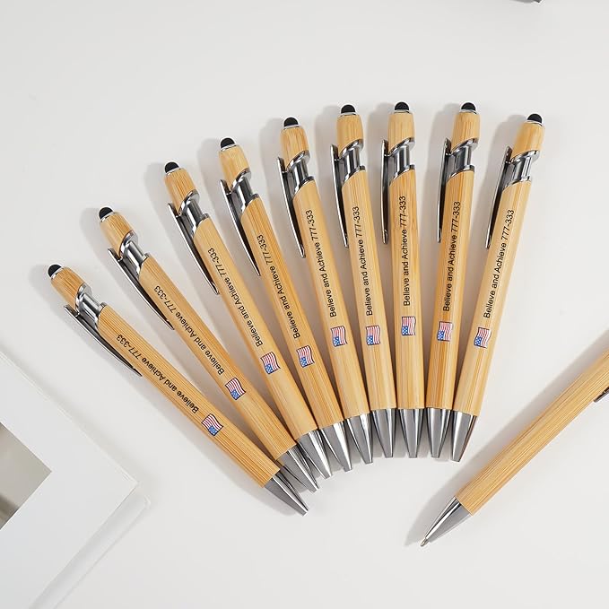 Personalized Pen Bamboo Pen with Stylus -Customizable Text Logo Name Ballpoint Pens with Black Ink-Personalized Gift Ideas for Office School Business Home(10 Count/Pack)