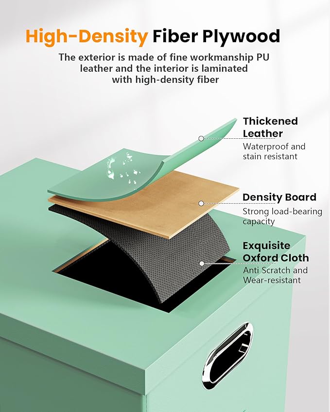 2 Pack File Storage Organizer Box,Portable File Box with Lid,Fit for Letter/Legal File Folder Storage, Mint-green(Leather)