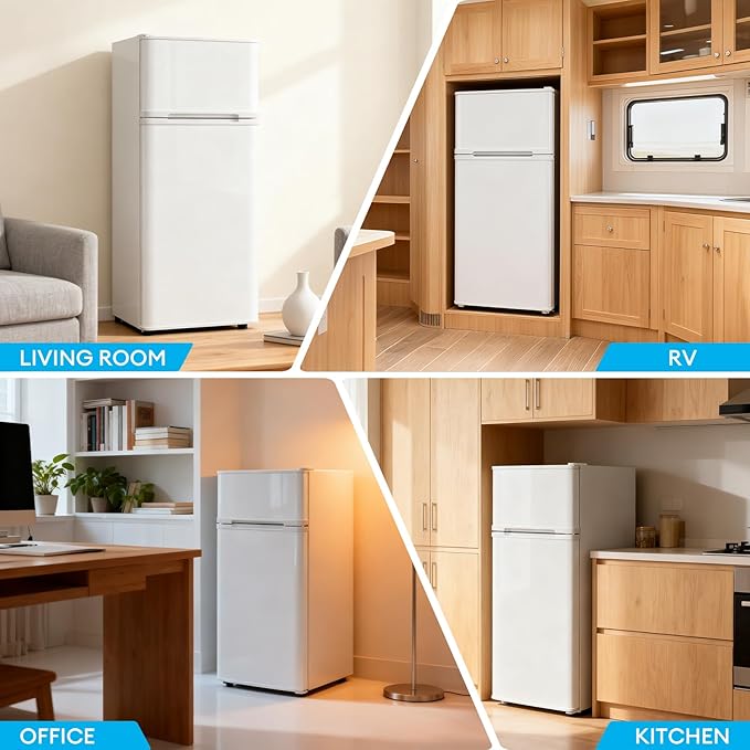 TABU 4.5 Cu.Ft Refrigerator with Top Freezer, Compact Double Door Fridge with Adjustable Thermostat & Removable Shelves, for Home, Office and Apartment, White