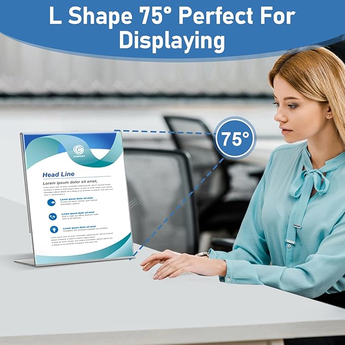 Acrylic Sign Holder 5x7 Inches, 13 Pack Clear Plastic Table Flyer Display Stand, L-Shape Vertical Menu Paper Holder Stand, Clear Picture Photo Flyer Display Stand for Restaurants, Store Fair,Office