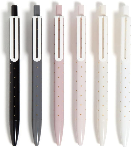 U Brands Laguna Ballpoint Pens, 6 Count, Foil Dots, Bold (1.0mm) Point, Black Ink