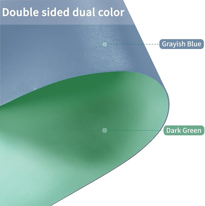 Leather Desk Mat,1.8mm Thick,17x60 Inch Desk Cover,Desk Protector Mat,Dresser Cover Top,Leather Table Cover,Side Table Cover,Office Desk Cover(Grayish Blue+Dark Green,17x60)