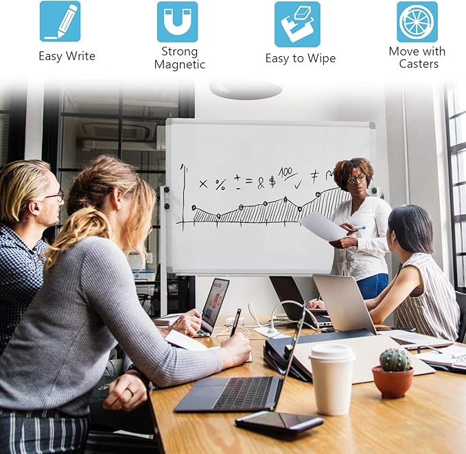 Mobile Dry Erase Board Magnetic Whiteboard on Wheels (Aluminium Frame) 36"x24" Portable White boards with Rolling Stand for Classroom, Office, Home