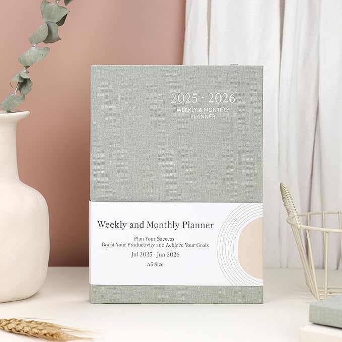 2025-2026 Planner - Weekly and Monthly Planner, July 2025 - June 2026, Linen Hardcover, 2025-2026 Calendar Planner Book with Tabs, Aesthetic, Perfect for Office Home School Supplies (Sage, A5)