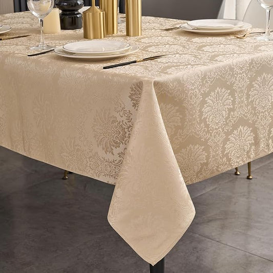 Romanvicky Christmas Jacquard Tablecloth Gold Flower Pattern Rectangle Table Cloth Spill Proof Wrinkle Resistant Polyester Table Cover for Dining, Kitchen, Thanksgiving Decoration, 60 x 120 Inch