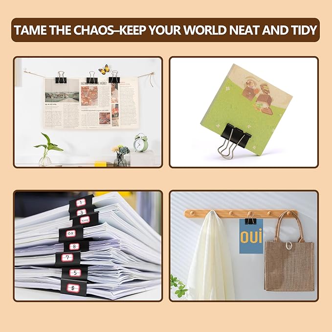 Binder Clips,Qimailer Medium Clips,48 Pcs,1.25 Inch,Black Metal Binder Clips and Paper Clips for Office, Home, School