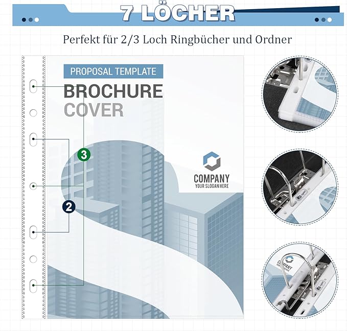 A5 Punched Pocket,100 Sheet Protector Binder Sleeves,160 Micron Plastic Folder Protectors,Strong Binder Pocket Paper File Letter 7 Hole Clear Page Protectors Plastic Cover for Paper,Documents,Photos