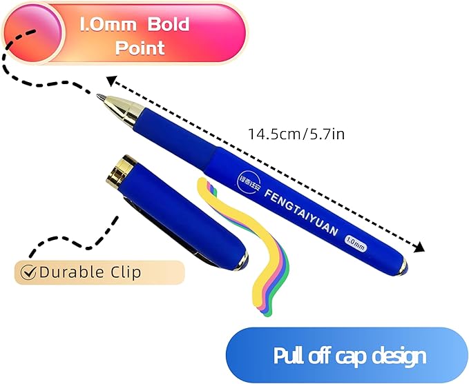 Fengtaiyuan B10P18Pro, Gel Ink Rollerball Pens, Blue Ink, Bold Point 1.0mm, Writting Pens, Smooth, 18 Pack (Blue-1.0mm)