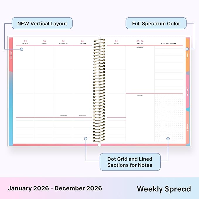 Blue Sky Livewell 2026 Weekly and Monthly Planner Calendar, January 2026 - December 2026, 7" x 9", Flexible Laminated Cover, Heavy Duty Coil Binding, Colorful Premium Paper, Includes Storage Pocket, Stickers, Magenta