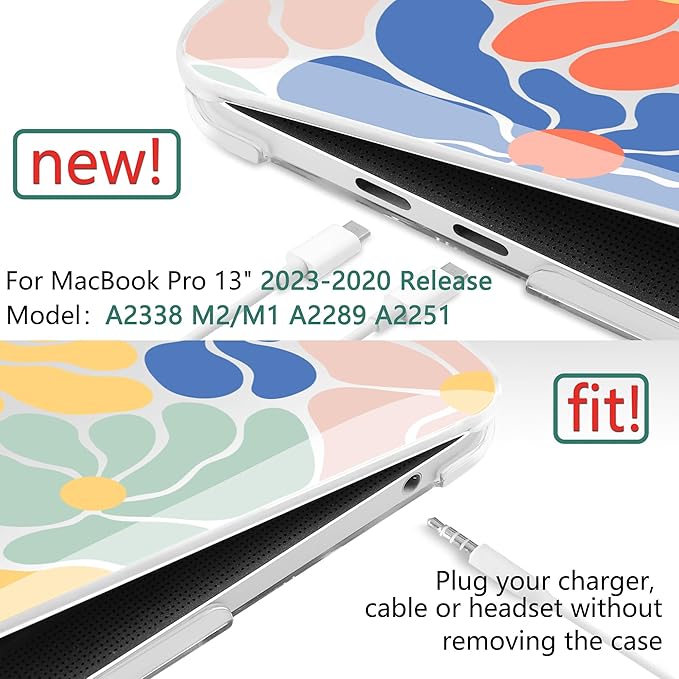 TWOLSKOO Compatible with MacBook Pro 13 inch Case 2023-2016 A2338 M2/M1 A2251 A2289 A2159 A1989 A1706, Plastic Hard Shell Cover & Keyboard Skin & Screen Protector, Chamomile Blue