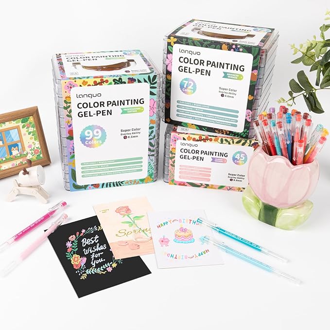 Gel Pens For Coloring, 45 Pack Colored Pens for Black Paper & White Paper, 0.6MM Fine Point Pens for Coloring, Writing, Drawing, Journaling, Note Taking, School, Office, Home