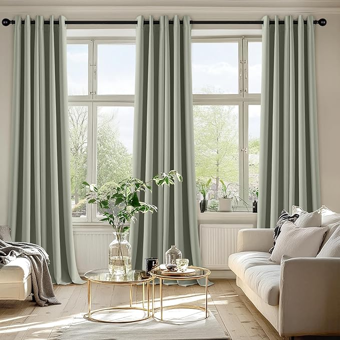 MIULEE Sage Green Blackout Curtains for Bedroom Living Room 96 Inches Long 2 Panels, Thermal Insulated Room Darkening Drapes Solid Grommet Top Noise Reducing Light Green Window Treatments 40x96 Inch