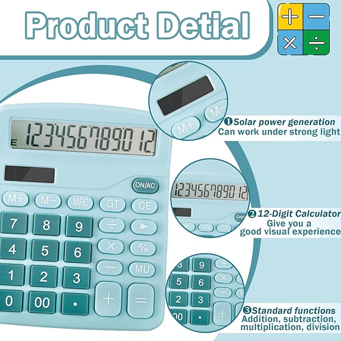 12-Digit Calculator, Desktop Calculators with Big Buttons and Large Display,Office Calculators Desktop,Solar Battery Dual Power,Desk Calculator for Office Home(Blue,8 Pack)