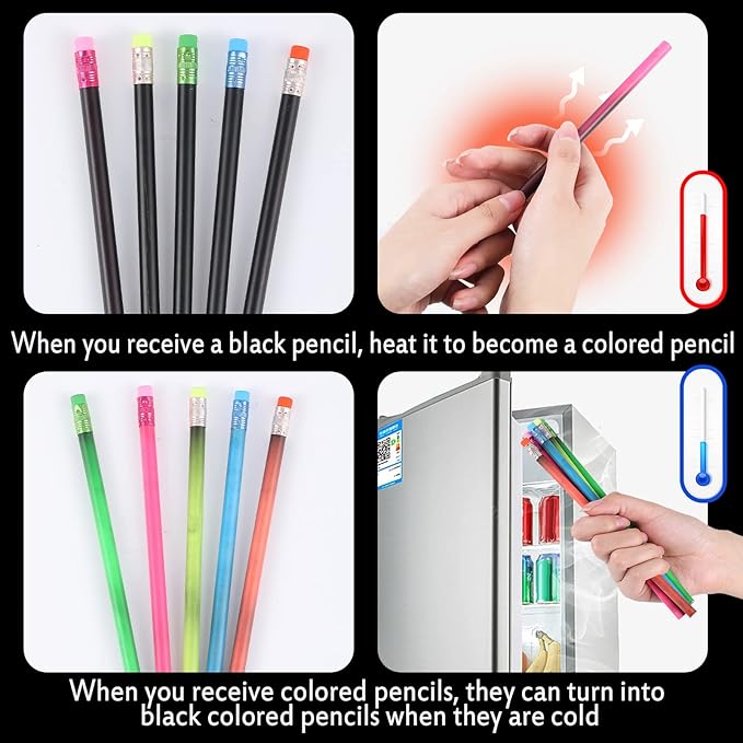 Outus 60 Pieces Color Changing Mood Pencil Bulk with Eraser 2B Wooden Heat Activated Fun Pencils Assorted Colors Thermochromic Pens Gifts for Prizes Birthday Gift Party Favors