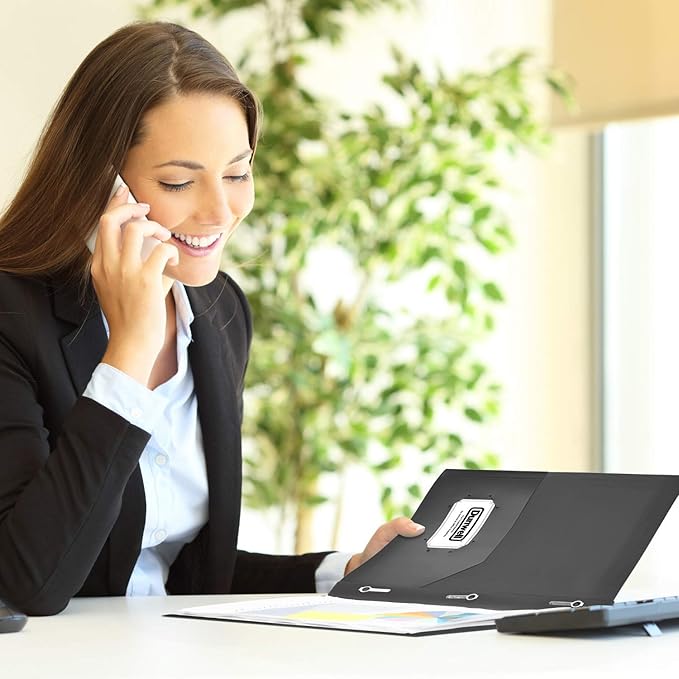 Dunwell Plastic Folders with 3 Prongs, (2 Pack, Black), 2-Pocket Folders with Fasteners, Durable Acid-Free Poly for Long Term Use, Includes Labels