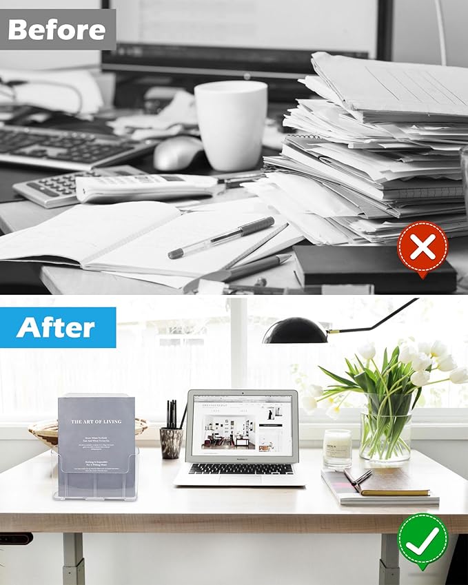 Acrylic Brochure Holder, Acrylic Sign Holder 8.5 x 11, 6 Packs Brochure Display Stand, Clear Flyer Holder Pamphlet Paper Literature Holder for Document Magazine Menu, Table Desk Wall Mount