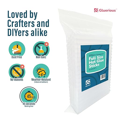 100 pcs Full Size Hot Glue Sticks for Large Glue Gun, 0.43x6 inches Large Glue Sticks, Bulk-Pack for Arts Crafts DIY Fabric Gluing & More