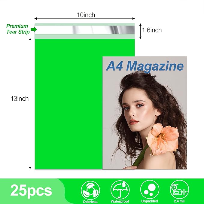 JinRuiKJ Thank You Poly Mailer 10x13 Inch 25 PCS, Shipping Bags for Clothing, Packaging Bags for Small Business, Strong Adhensive, Waterproof and Tear-Resistant Mailing Envelopes, Green