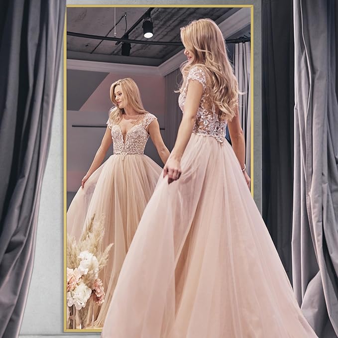 MELOMOIR 76"x44" Oversized Floor Mirror Freestanding, Oversized Mirror Full Length for Bedroom Living Room Dressing Room Gym Yoga Hair Salon, Gold Mirror Full Length with Shatterproof Tempered Glass