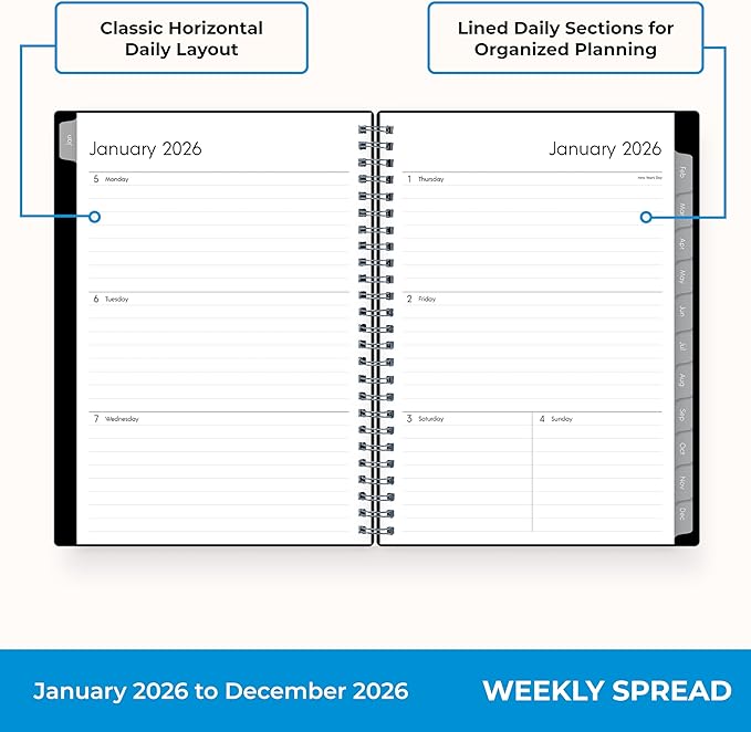 Blue Sky 2026 Weekly and Monthly Planner Calendar Notes, Includes January 2026 - December 2026, 5.875" x 8.625", Flexible Cover, Wirebound, 30 Extra Notes Sheets, Laminated Tabs, Enterprise