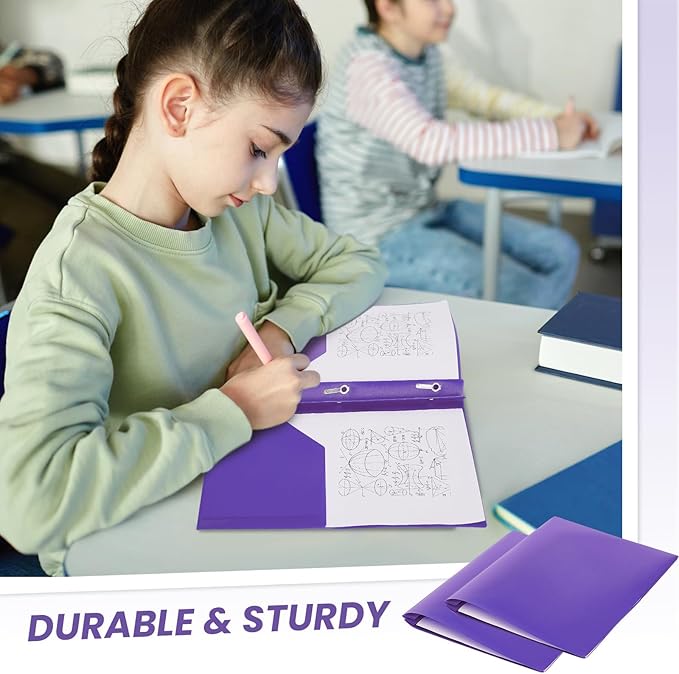 Yeaqee 60 Pcs Plastic Folders with Pockets and Prong Plastic Folders with 2 Pockets Pocket for Office, School for Students, Teachers, Office Workers (Purple)