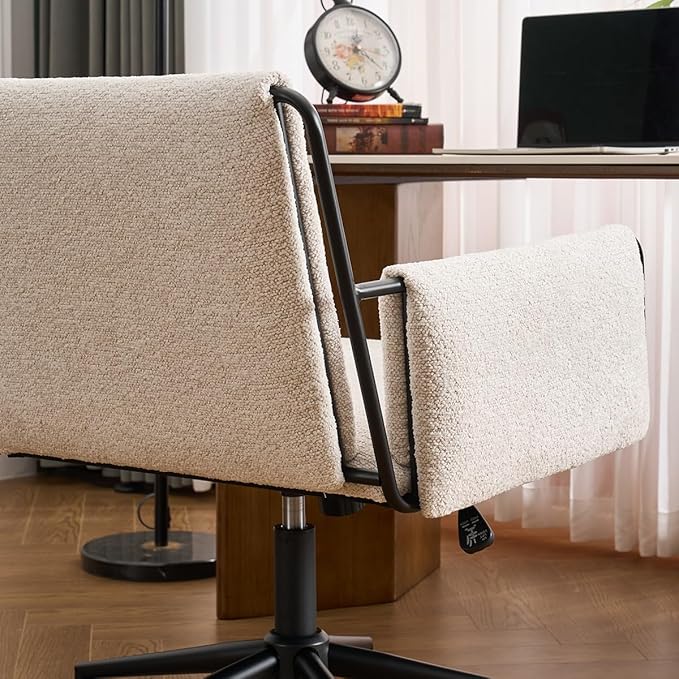 Kidol & Shellder Office Desk Chair Set of 4 with Arm, Swivel Adjustable Height with Wheels Comfortable Wide Seat for Home Office, Bedroom, Makeup Room, Beige