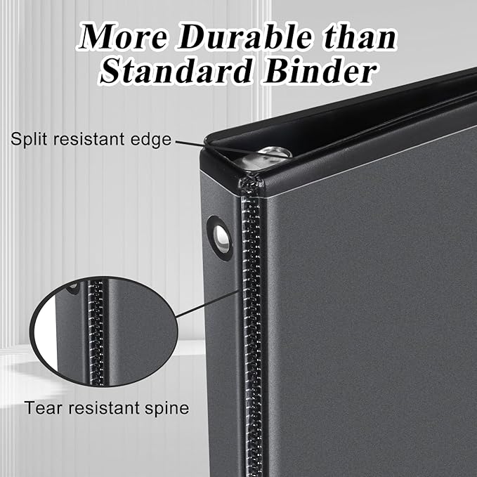 1.5-inch Round Ring Binder, 1-1/2'' 3 Ring Binder Fit Letter Size Paper, Presentation View Binders, Black, 6-Pack