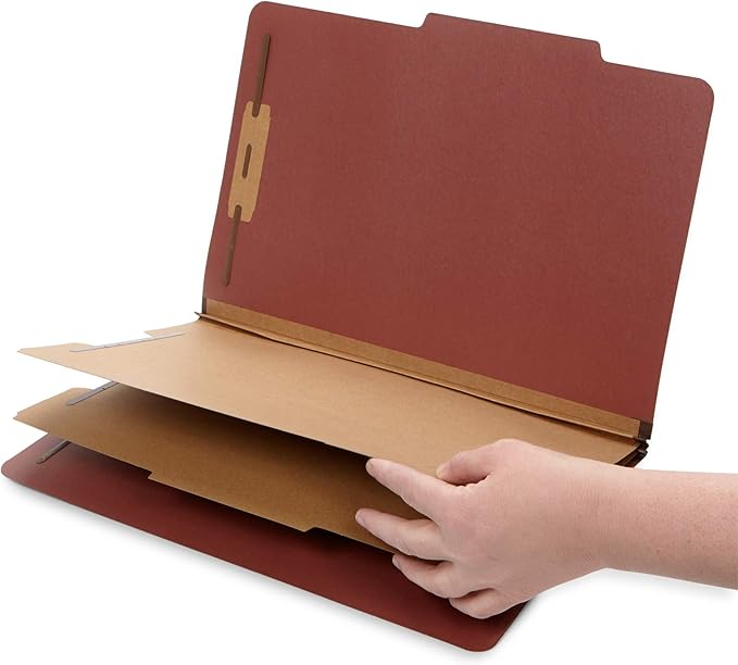 30 Legal Size Classification Folders, 2 Divider 2 Inch Tyvek Expansions, Durable 2 Prongs Designed to Organize Standard Law Client Files, Office Reports, 30 Legal Folders, Red Brick