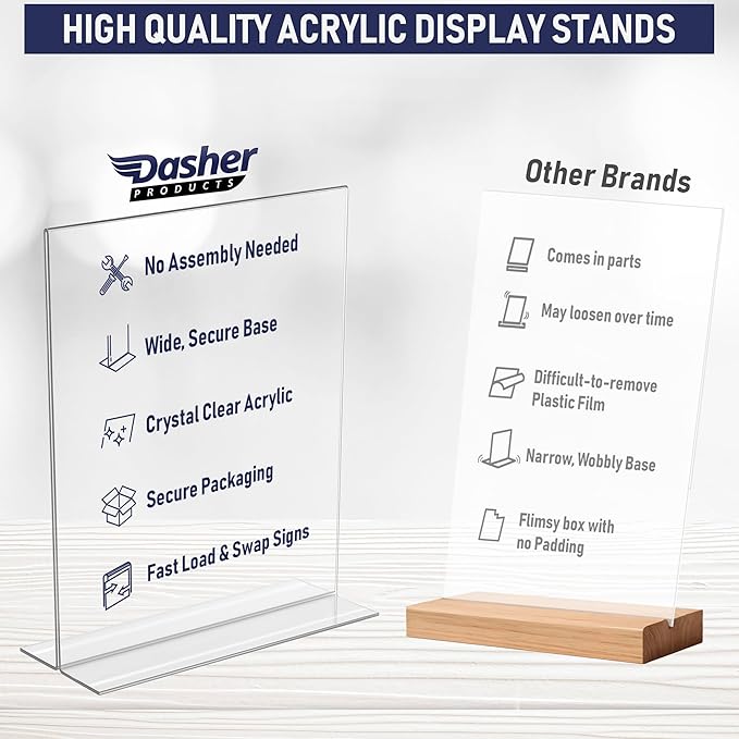 Dasher Products Double-Sided Picture Frame 5x7, 6-Pack Acrylic Clear Frames for Photos, Table Menu Stand, Portrait Ad Display, Bottom-Load Display, and Table Numbers for Weddings or Events