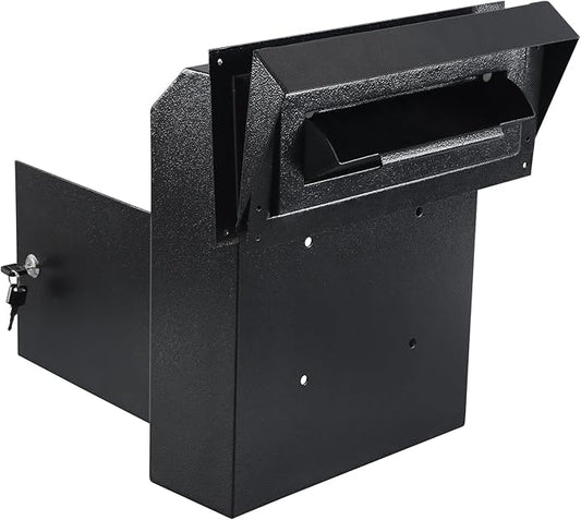 xydled Heavy Duty Mail Box with Key Lock, 15''x12''x6'', Locking Metal Mailbox Door Mounted, Through The Door Safe Locking Drop Box, Black