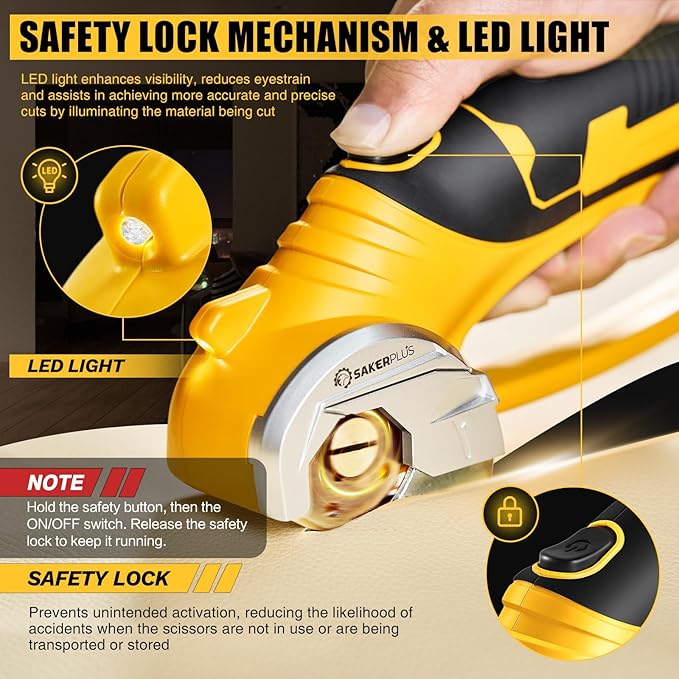 Cordless Electric Scissors, 4V Cardboard Cutter, Box Cutter Fabric Scissor with Safety Lock & LED Light, Rechargeable Power Rotary Cutters for Box Carpet Fabric Plastic Leather