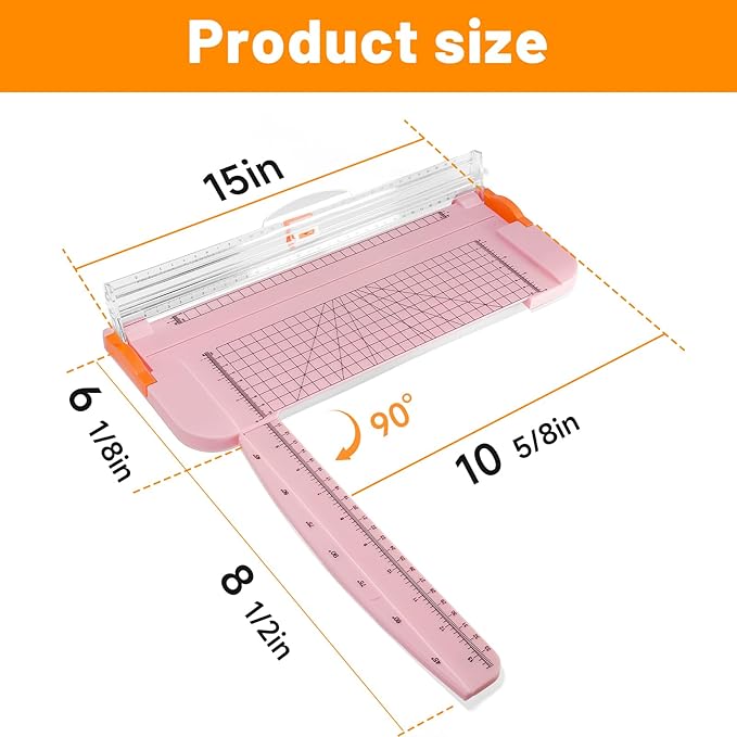 12-Inch A4 Paper Cutter 3-Piece Set with Automatic Safety Guard, Precision Side Ruler, Non-Slip Base – Ideal for Craft Paper Gift Cards Coupons Labels Photos – Durable Pink Trimmer for Home & Office