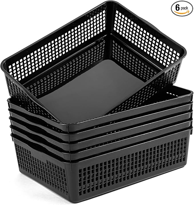 A4 Size Plastic Paper Storage Trays,Desktop File Organizer Baskets,6-Packs (Black)