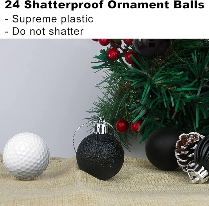 Black 1.6" Small Christmas Balls Christmas Tree Decoration Ornaments Shatterproof Hanging Balls for Birthday Halloween Holiday Wedding Decorations Set of 24pcs