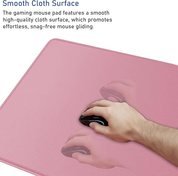 Large Mouse Pad with Stitched Edges, Durable Non-Slip Natural Rubber Base, Waterproof Computer Keyboard Pad Mat for Esports Pros/Gamer/Desktop/Office/Home - Pink