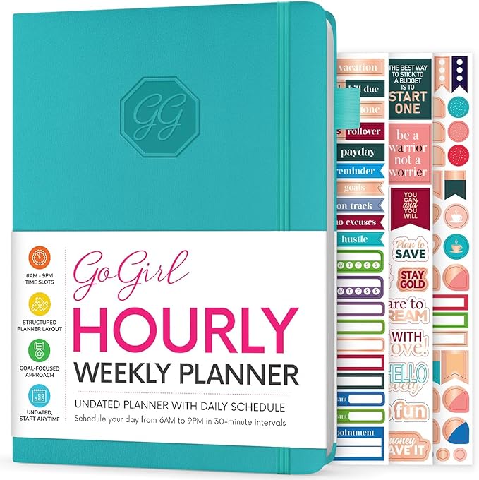 GoGirl Weekly Schedule Planner – Hourly Work & Life Planner with Time Slots – Vertical Agenda Organizer for Daily Productivity, A5 (Turquoise)