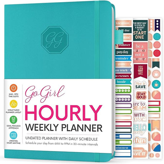 GoGirl Weekly Schedule Planner – Hourly Work & Life Planner with Time Slots – Vertical Agenda Organizer for Daily Productivity, A5 (Turquoise)