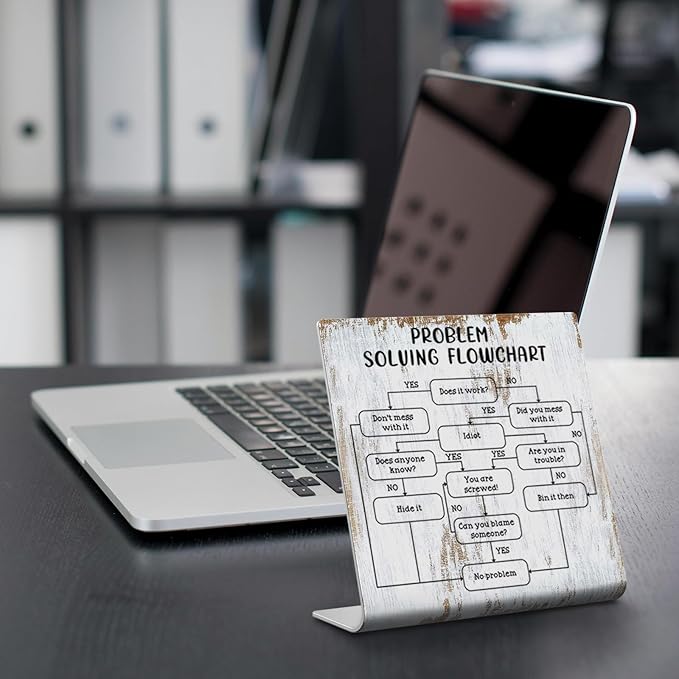 Problem Solving Flowchart Definition Plaque Desk Decor Office Shelf, Funny Work Colleague Gifts for Men Women Engineer, Accountant, Christmas Birthday Humorous Gift Idea for Boss XUV111