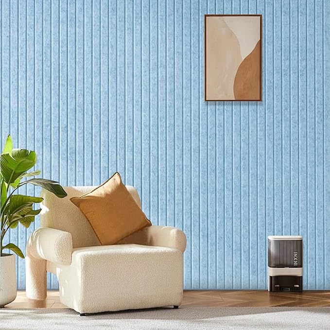 Large Cork Board for Office, 8 Pack Felt Wall Tiles with Slat Wall Paneling, Felt Bulletin Board Pin Board Cork Boards for Walls - Light Blue