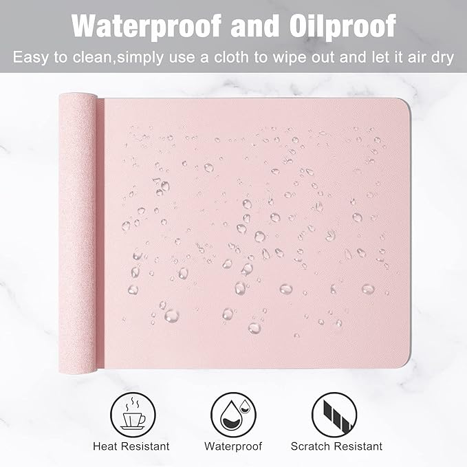 Hsurbtra Desk Pad, 23.6" x 13.8" PU Leather Desk Mat, M Extended Mouse Pad, Waterproof Desktop Blotter Protector, Non-Slip Ultra Thin Small Laptop Keyboard Writing Mat for Office Home, Pink