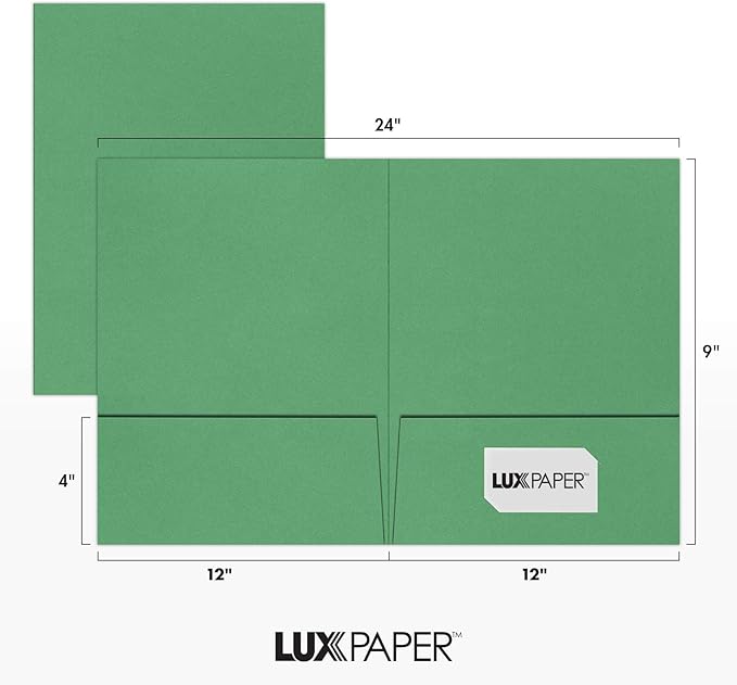 LUXPaper 9" x 12" Presentation Folders | Two Pocket | Holiday Green | 100lb. Cover | 10 Qty