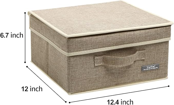 YueYue Small 4 Pack Fabric Stroage Box with Lids, Linen Foldable Stroage Box with lids 4 Color Set 12.4in/12in/6.7in