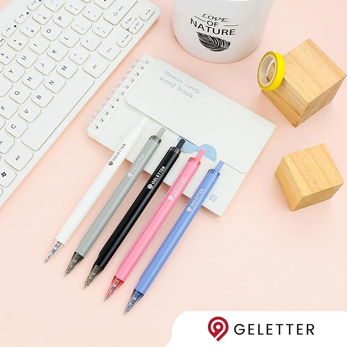 Gel Pens with Ruler Scales Barrel, 5 Pcs 0.5mm Retractable Fine Point Pens for Precise Writing and Drawing, Quick-Dry Ink, Ideal for Office and School Supplies, Free Sticky Notes