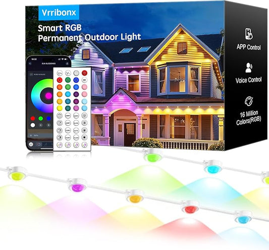 100FT RGB Permanent Outdoor Lights,Waterproof Smart LED Eaves Lights with App/Remote Control,for Christmas and All Holiday Decor,Daily and Accent Lighting,House Roof and Garden